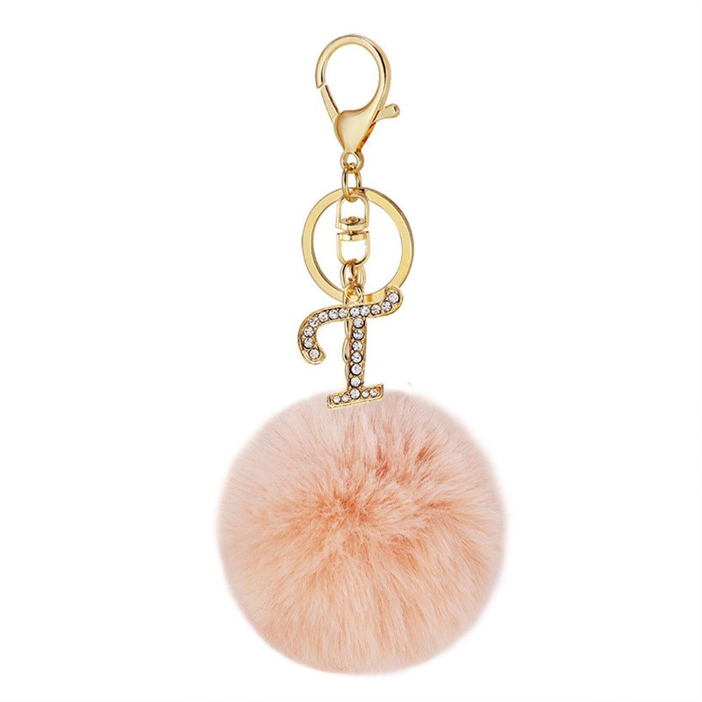 Wholesale Zinc Alloy 26 English Alphabet Hair Ball Keychain